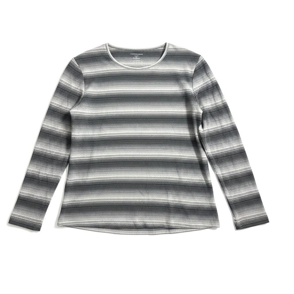 B Croft & Barrow Womens XL Grey Striped Pima Cotton Long Sleeve Crewneck Top